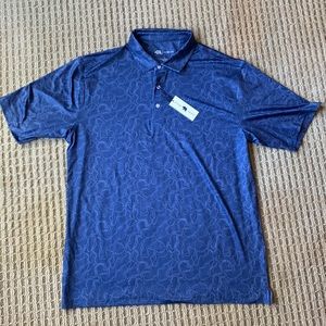 Large, blue onward reserve performance polo shirt with golf pattern